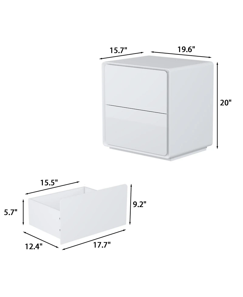Homsee Modern Nightstand with Storage - 20-Inch Glossy Mdf Bedside Table with Led Light Strip | Minimalist Nightstand for Bedroom