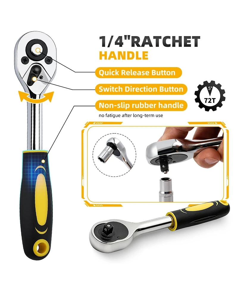Xdovet 46pieces 1/4inch Drive Socket Ratchet Wrench Set Quick-release