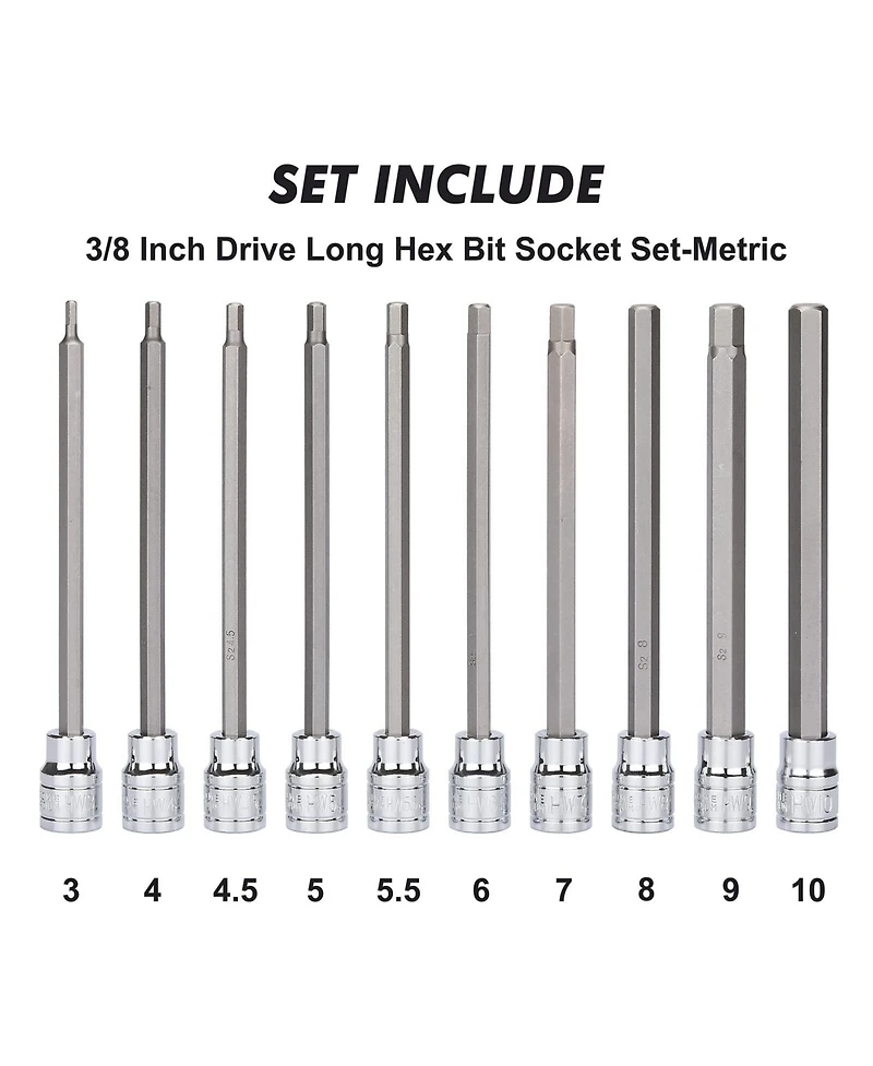 Xdovet Hex Bit Socket Set 3/8 Drive Sae Metric Cr-v S2 Steel