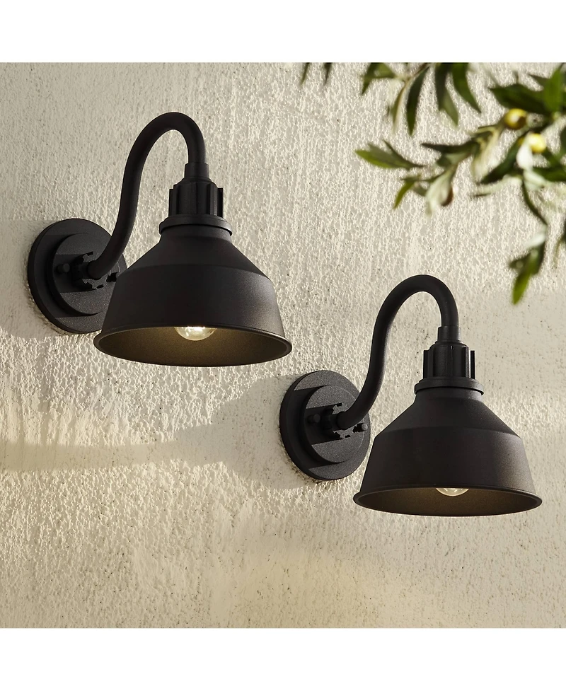 Franklin Iron Works Arnett Rustic Industrial Outdoor Wall Light Fixtures Set of 2 Metal 8inch Downlight Shade for Post Exterior Barn