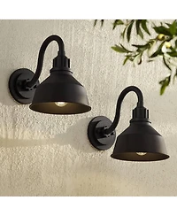 Franklin Iron Works Arnett Rustic Industrial Outdoor Wall Light Fixtures Set of 2 Metal 8inch Downlight Shade for Post Exterior Barn