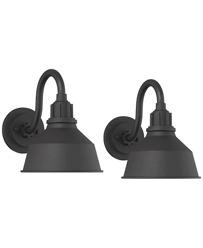 Franklin Iron Works Arnett Rustic Industrial Outdoor Wall Light Fixtures Set of 2 Metal 8inch Downlight Shade for Post Exterior Barn