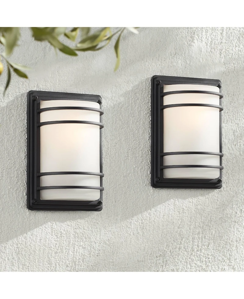 John Timberland Habitat Modern Industrial Outdoor Wall Light Fixtures Set of 2 Metal 11inch Frosted Glass for Post Exterior Barn Deck