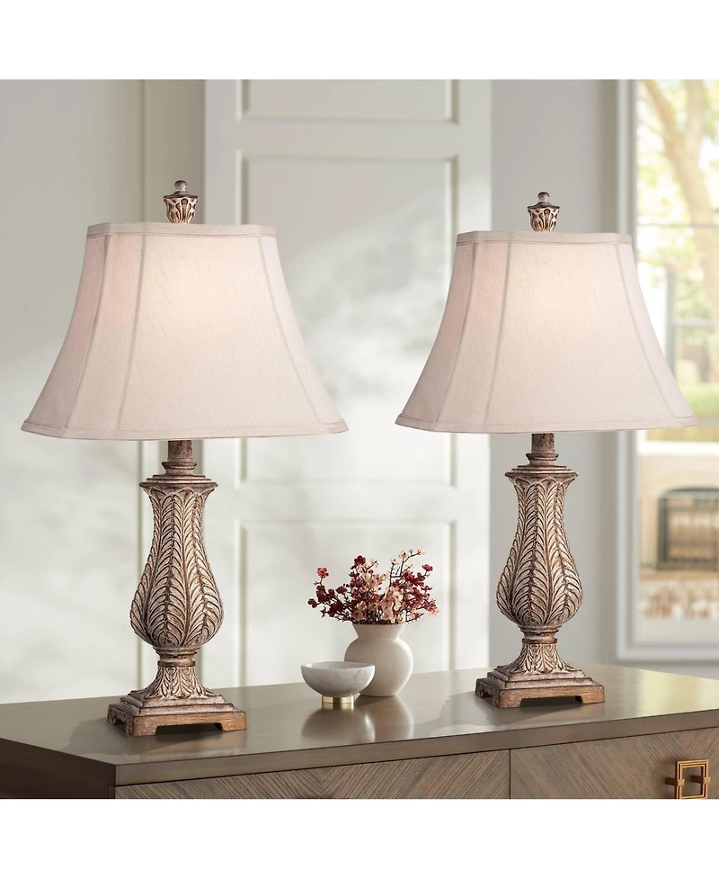 Regency Hill Karina 25" High Petite Vase Traditional Country Cottage Table Lamps Set of 2 Leaves Finish Living Room