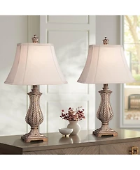 Regency Hill Karina 25" High Petite Vase Traditional Country Cottage Table Lamps Set of 2 Leaves Finish Living Room