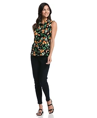 Rafaella Petite Orange Print Ruffle-Trim Sleeveless Polo Shirt