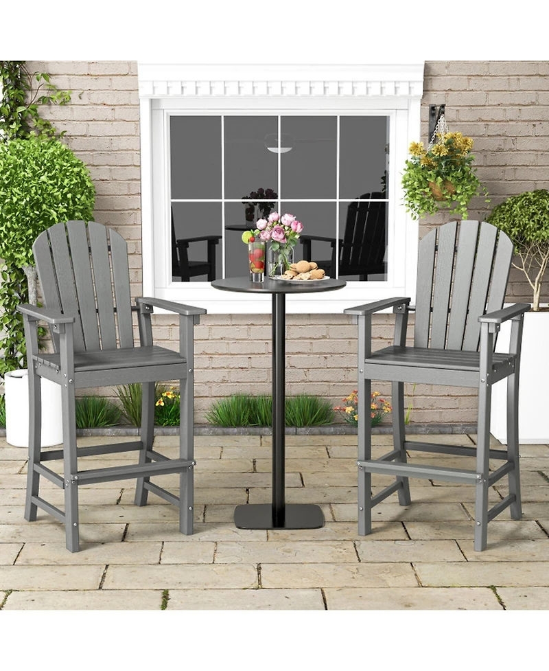 Sugift Set of 2 Counter Height Outdoor Hdpe Bar Stools with Armrests and Footrest