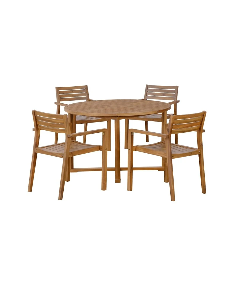 Asagikoiai 5-Piece Acacia Wood Outdoor Dining Set, 47.2" Round Patio Table with 4 Chairs