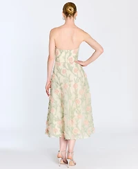 Marchesa Notte Women's Midi Strapless 3D Floral Embroidery Dress