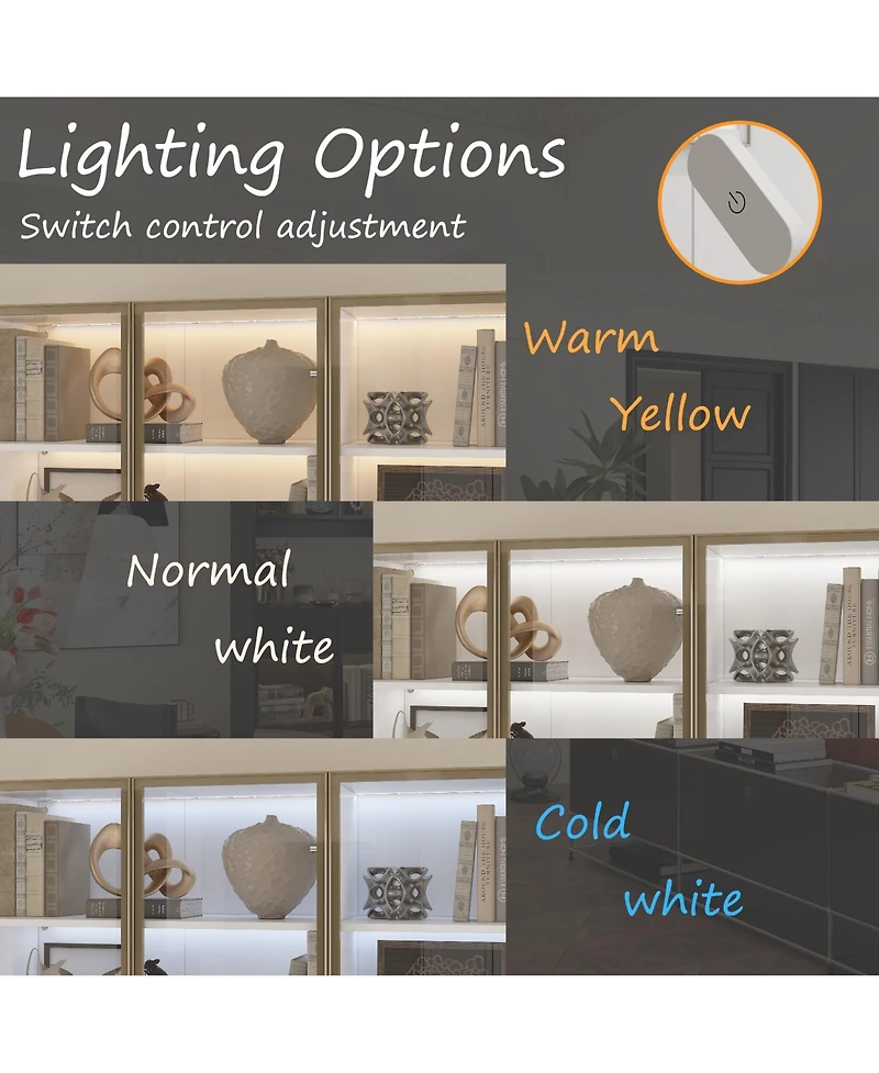 Homsee 6-Door Bookcase with Led Lights - Modern Glass Display Cabinet | Living Room Storage