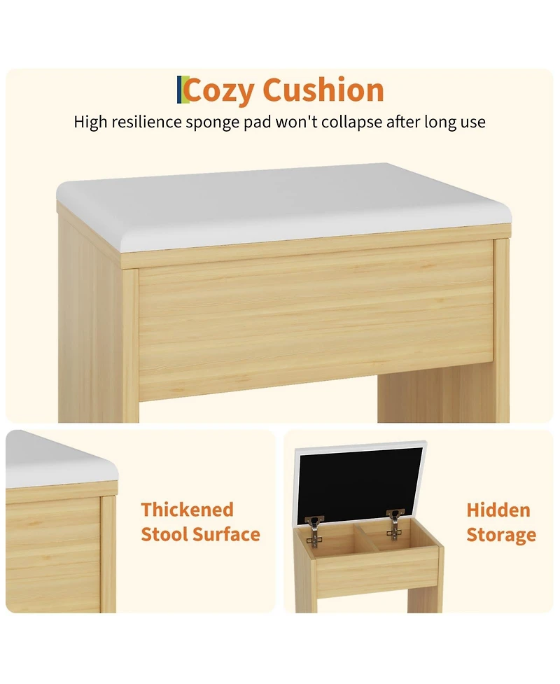 gaomon Modern Vanity Desk with Mirror and Led Lights 3-Color Adjustable Lighting, 4 Drawers, Built-In Outlets, Bedroom Makeup Dressing Table