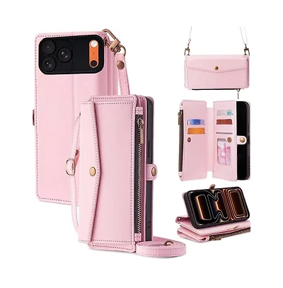 Artudatech 5-in-1 Wallet Case for iPhone 17 - Card Holder with Zipper Pocket, Wrist and Crossbody Straps