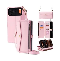 Artudatech 5-in-1 Wallet Case for iPhone 17 - Card Holder with Zipper Pocket, Wrist and Crossbody Straps