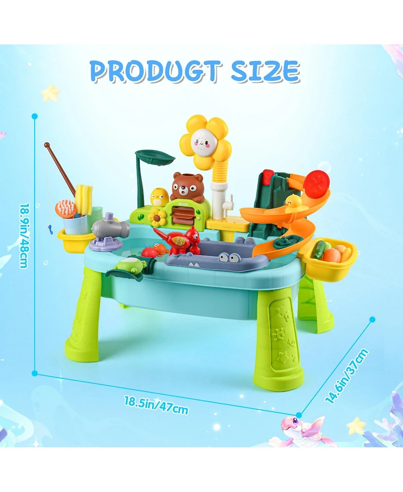 Gnuadz 4-in-1 Sand Water Table Kitchen Sink Pump Play Food Fishing Set