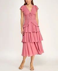 Row A Juniors' Lace Trim Tiered Midi Dress