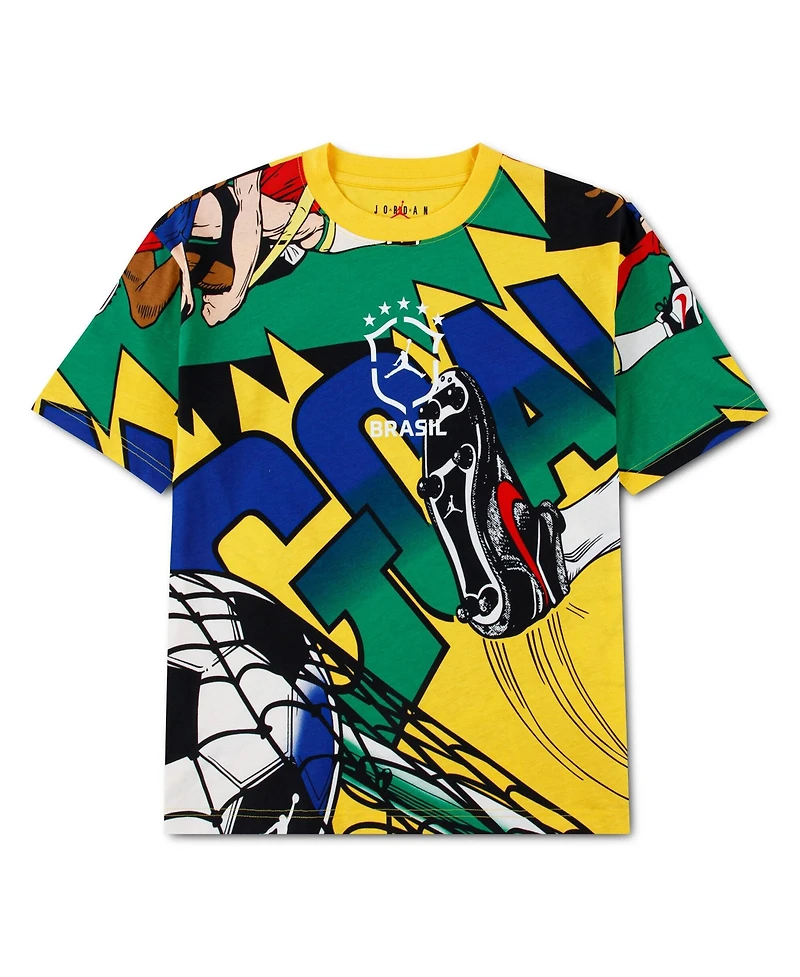 Jordan Big Boys and Girls Yellow Brazil National Team Boxy Goal T-Shirt
