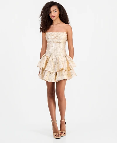 Alex & Sophia Juniors' Metallic Jacquard Short Fit Flare Dress