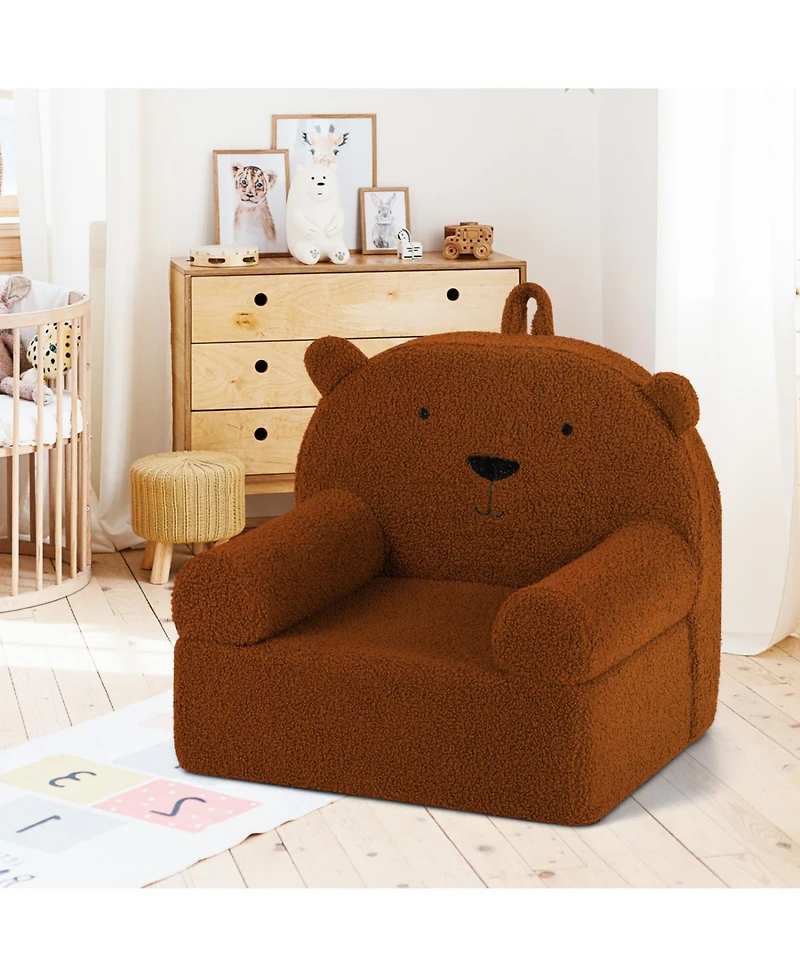 Slickblue Toddler Foam Couch with Bear Design and Soft Fleece Fabric Cover