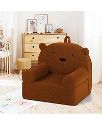 Slickblue Toddler Foam Couch with Bear Design and Soft Fleece Fabric Cover