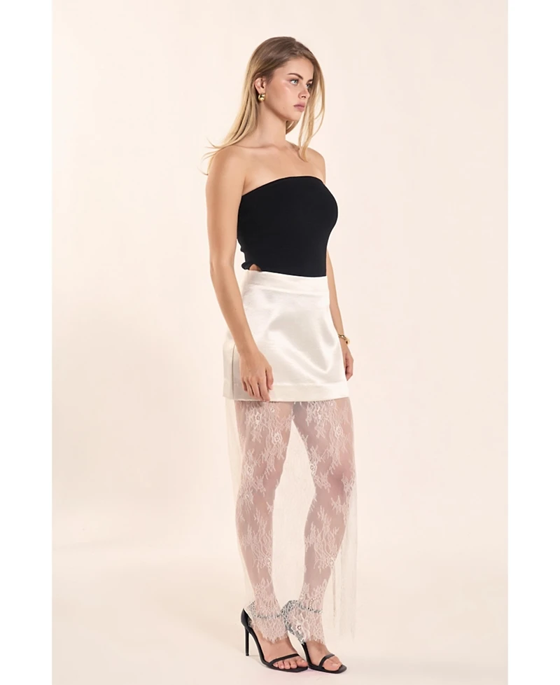 endless rose Women's Satin Velvet Maxi Lace Skirt