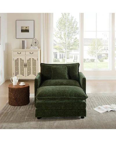 Boyel Living Modern Accent Chair with Ottoman, Room Club Chenille Upholstered Armchair , Reading for Bedroom, Blue