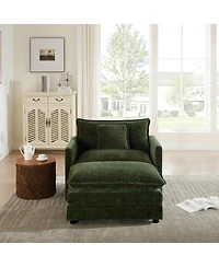 Boyel Living Modern Accent Chair with Ottoman, Room Club Chenille Upholstered Armchair , Reading for Bedroom, Blue
