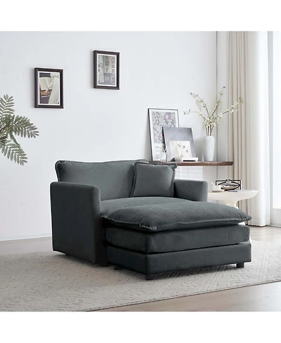 Boyel Living Modern Accent Chair with Ottoman, Room Club Chenille Upholstered Armchair , Reading for Bedroom, Blue