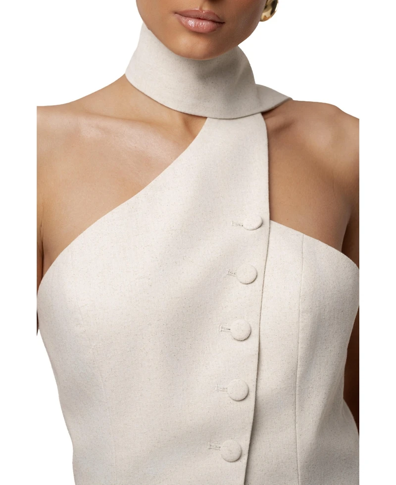 Jluxlabel Women's Oatmeal Asymmetric Scarf Top