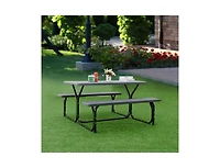 Clihome Hdpe Outdoor Picnic Table Bench Set with Metal Base