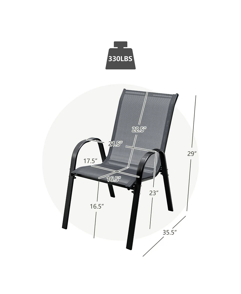 Sugift Set of 4 Stackable Patio Dining Chairs with Curved Armrests and Steel Frame