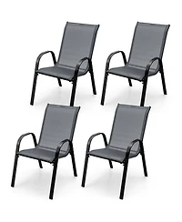 Sugift Set of 4 Stackable Patio Dining Chairs with Curved Armrests and Steel Frame
