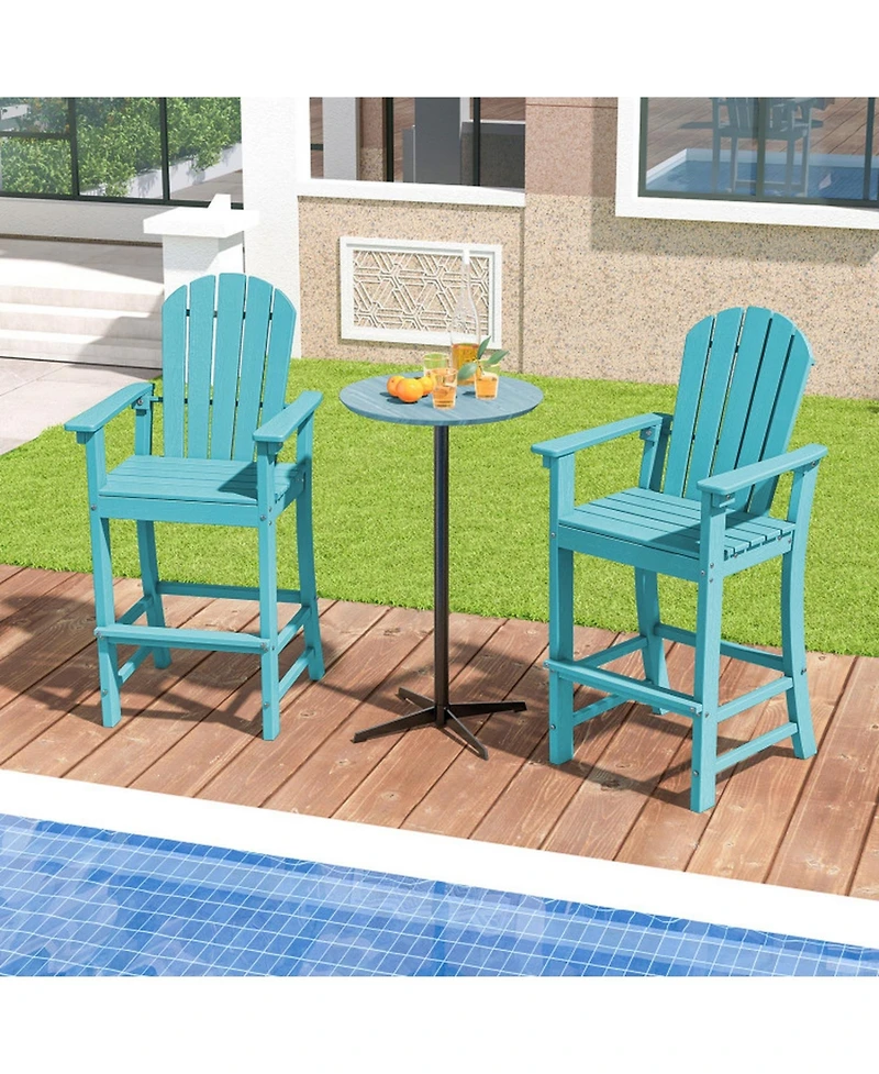 Sugift Set of 2 Counter Height Outdoor Hdpe Bar Stools with Armrests and Footrest