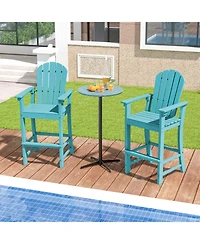 Sugift Set of 2 Counter Height Outdoor Hdpe Bar Stools with Armrests and Footrest