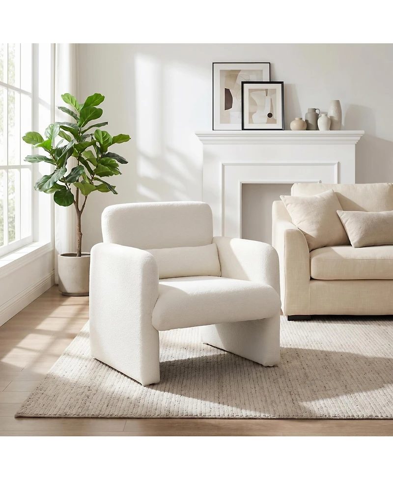 homfan Modern Accent Chair with Chenille Upholstery and Lumbar Pillow - Comfortable Minimalist Seating with Ergonomic for Living Room and Office