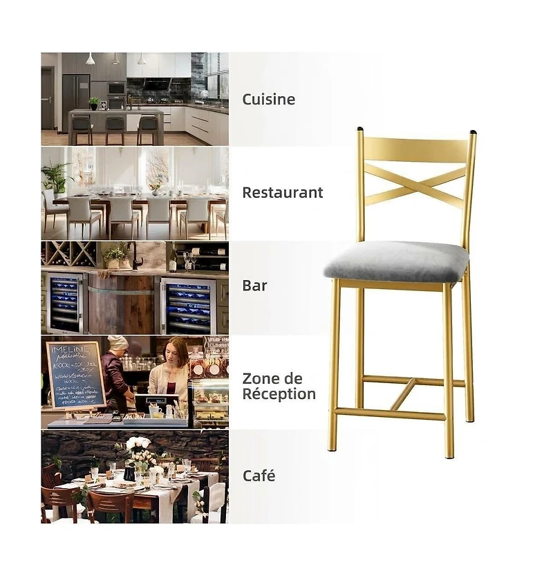 homfan Set of 8 Bar Stools, 26 Inch Metal Stools with Backrest and Soft Seat for Kitchen Island or Home Bar