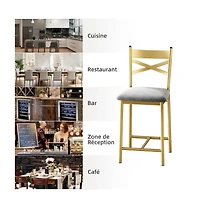 homfan Set of 8 Bar Stools, 26 Inch Metal Stools with Backrest and Soft Seat for Kitchen Island or Home Bar