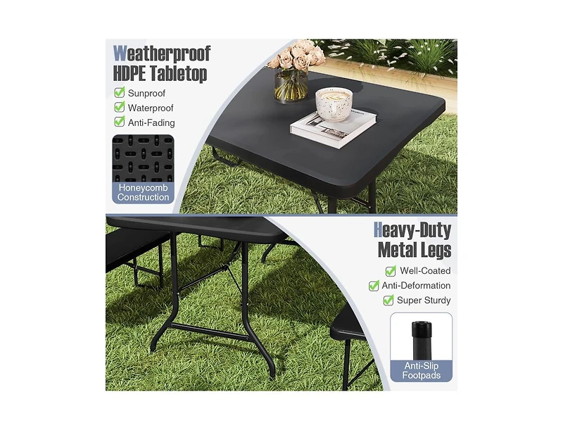 Boyel Living 6 ft Portable Folding Table 350 Lbs Fold-in-Half with Hdpe Tabletop