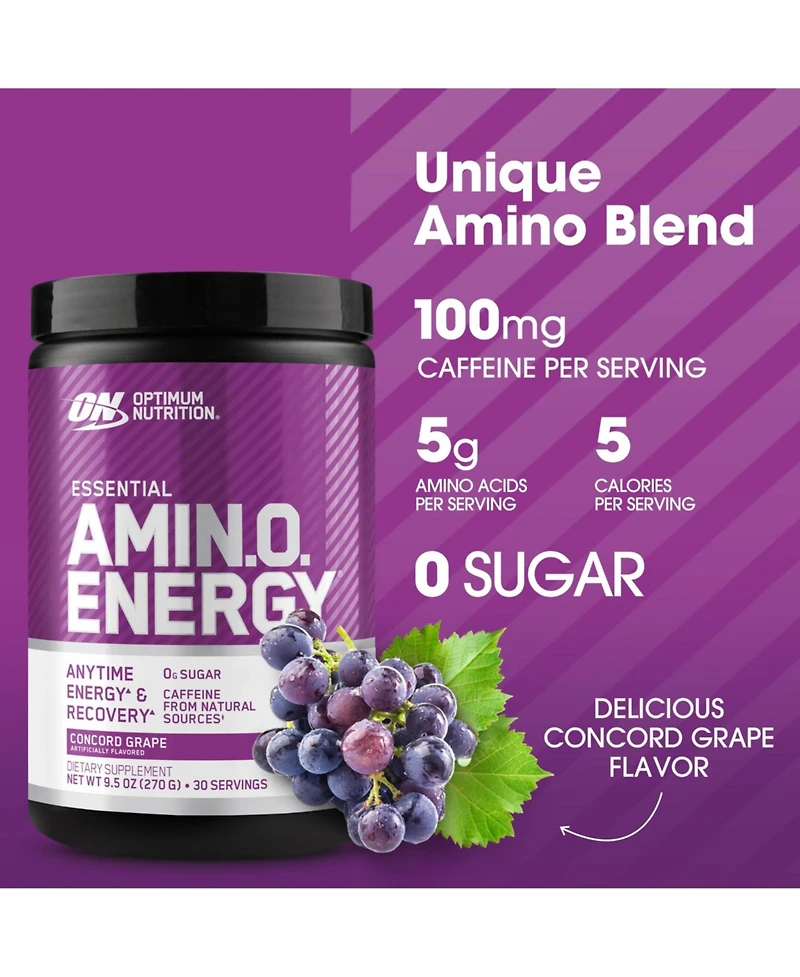 Optimum Nutrition Essential Amin.o. Energy 30 Servings, Blue Raspberry, 100mg Caffeine and 5g Amino Acids for Energy and Recovery