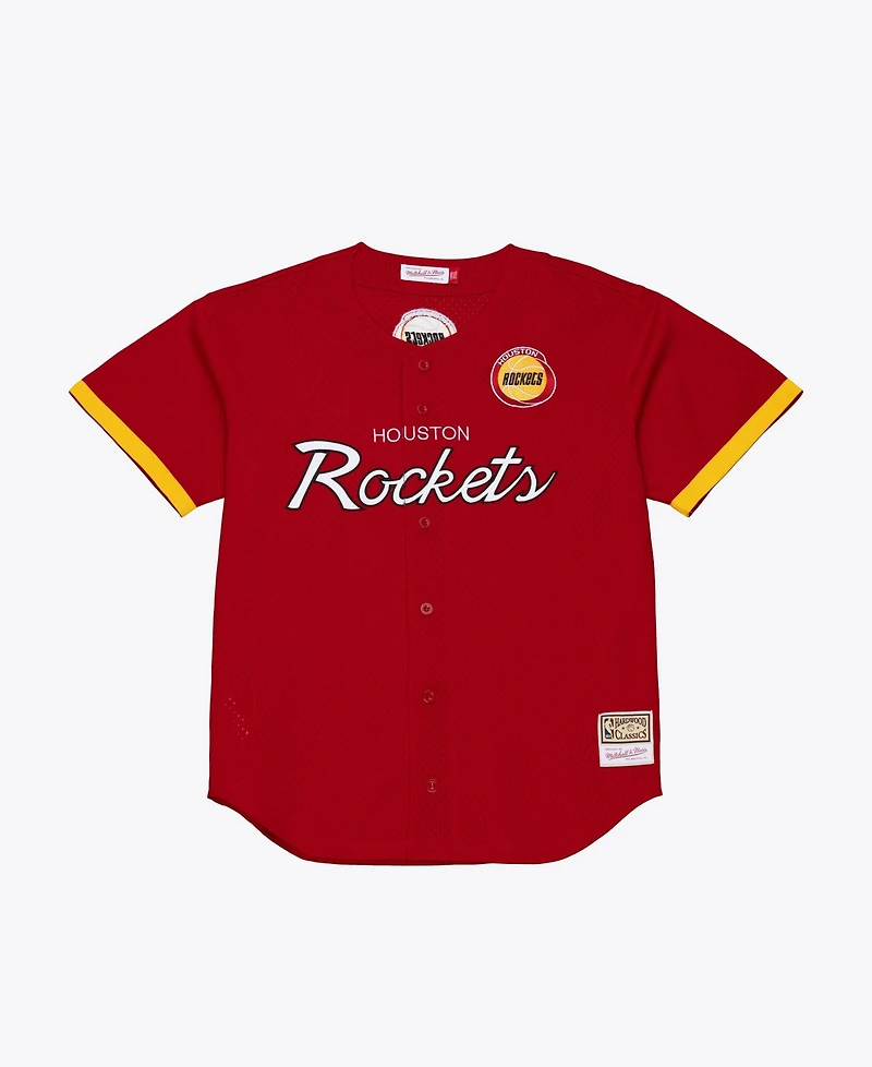 Mitchell & Ness Men's Red Houston Rockets Hardwood Classics Head Coach Mesh Full-Button Fashion Jersey