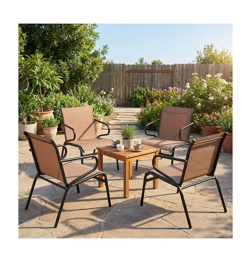 Gouun Set of 4 Outdoor Dining Chairs with Breathable Quick-Dry Fabric