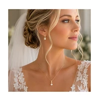 Dloria Gold-Plated Cubic Zirconia Faux Pearl Pendant Necklace