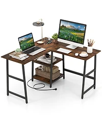 Gouun L-Shaped Corner Computer Desk Storage Shelves Steel Frame Footrest