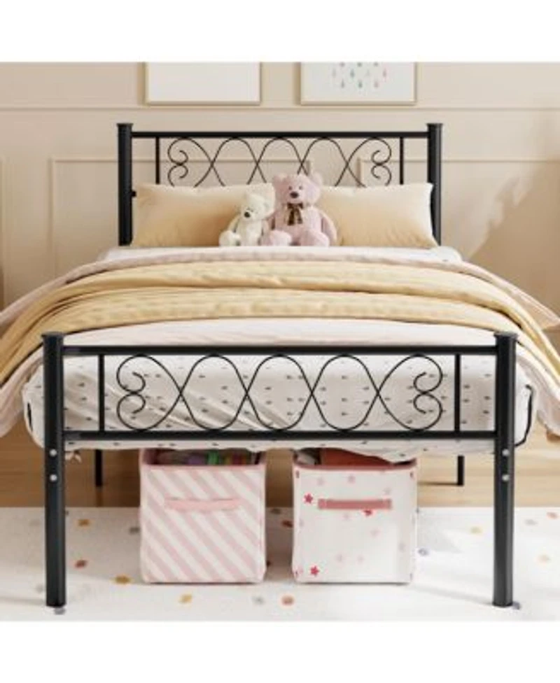 Homfan Metal Platform Bed Frame With Headboard Footboard Metal Slats 13.7 Inch Underbed Storage No Box Spring Needed