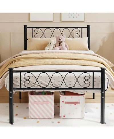 Homfan Metal Platform Bed Frame With Headboard Footboard Metal Slats 13.7 Inch Underbed Storage No Box Spring Needed