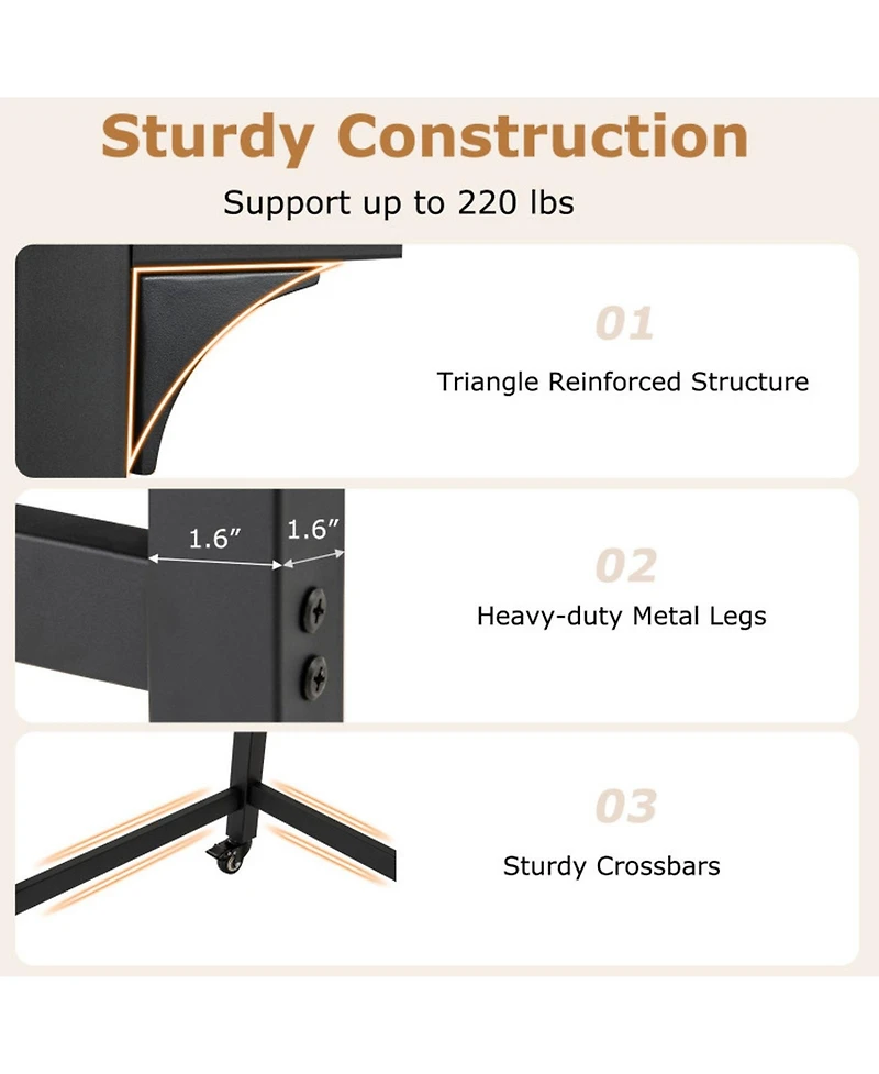 Gouun Rolling Computer Desk with Reversible Fabric Storage Bag