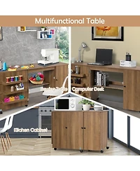 Gouun Folding Sewing Craft Table Storage Shelves Lockable Casters Cabinet