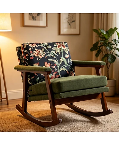 Rainsken Rocking Accent Chair, Upholstered Chair with Solid Rubberwood Frame, Cozy Reading for Small Spaces, Living Room/Bedroom