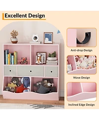 homfan 3-Tier Toy Storage Organizer with Engineered Wood Frame, Fabric Drawers Kids Bookshelf for Bedroom Playroom Nursery
