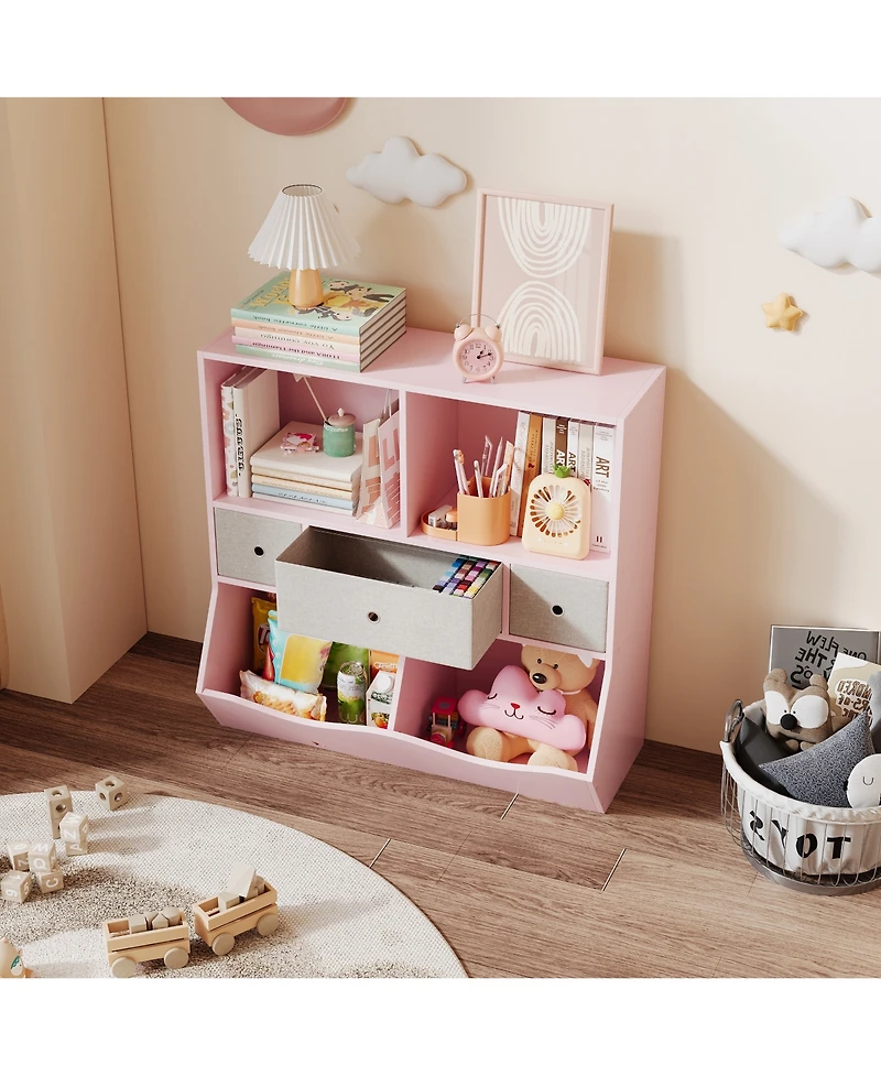 homfan 3-Tier Toy Storage Organizer with Engineered Wood Frame, Fabric Drawers Kids Bookshelf for Bedroom Playroom Nursery