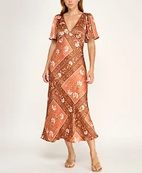 Trixxi Juniors' V-Neck Flutter-Sleeve Slim-Fit Midi Dress